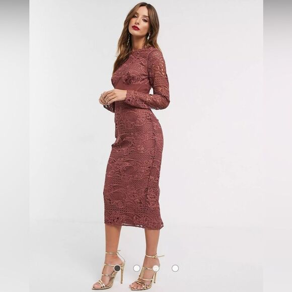 ASOS Design Washed Plum Corset Lace  Pencil Midi Dress Sz 4 Small - Picture 3 of 11